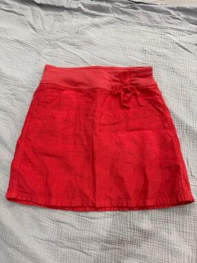 Athleta Coral Red Linen Drawstring Mini Skirt
